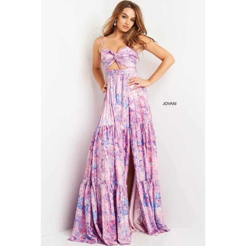 Jovani Pink Multi Print Spaghetti Strap Prom Dress 08369
