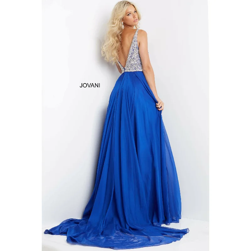 Jovani Embellished Bodice High Slit Chiffon Prom Dress 07136