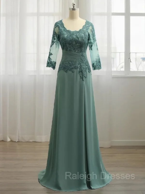 A-Line/Princess Scoop Sweep Train Chiffon Mother of the Bride Dresses With Appliques Lace A-Line/Princess Scoop Sweep Train Chiffon Mother of the Bride Dresses With Appliques Lace