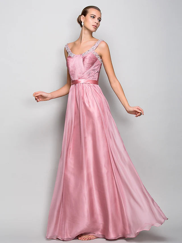 Open Back Dress Prom Floor Length Sleeveless Straps Chiffon with Sash Ribbon Ruched Beading Open Back Dress Prom Floor Length Sleeveless Straps Chiffon with Sash Ribbon Ruched Beading