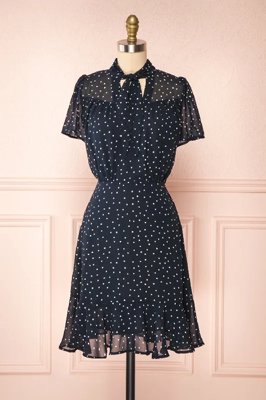 Cameron Navy | Short Polkadot Dress