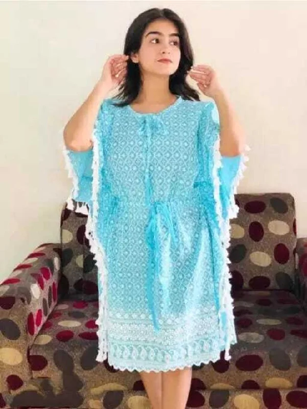 PAVONINE Firozi Color Embroidery Kaftan Dress For Women