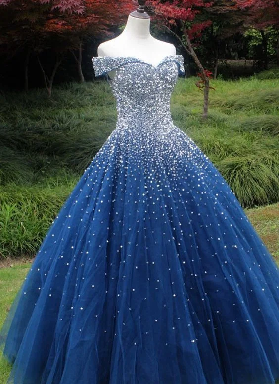 sparkle off the shoulder sequins navy blue ball gown prom dress , sweet 16 dress cg4761 sparkle off the shoulder sequins navy blue ball gown prom dress , sweet 16 dress cg4761