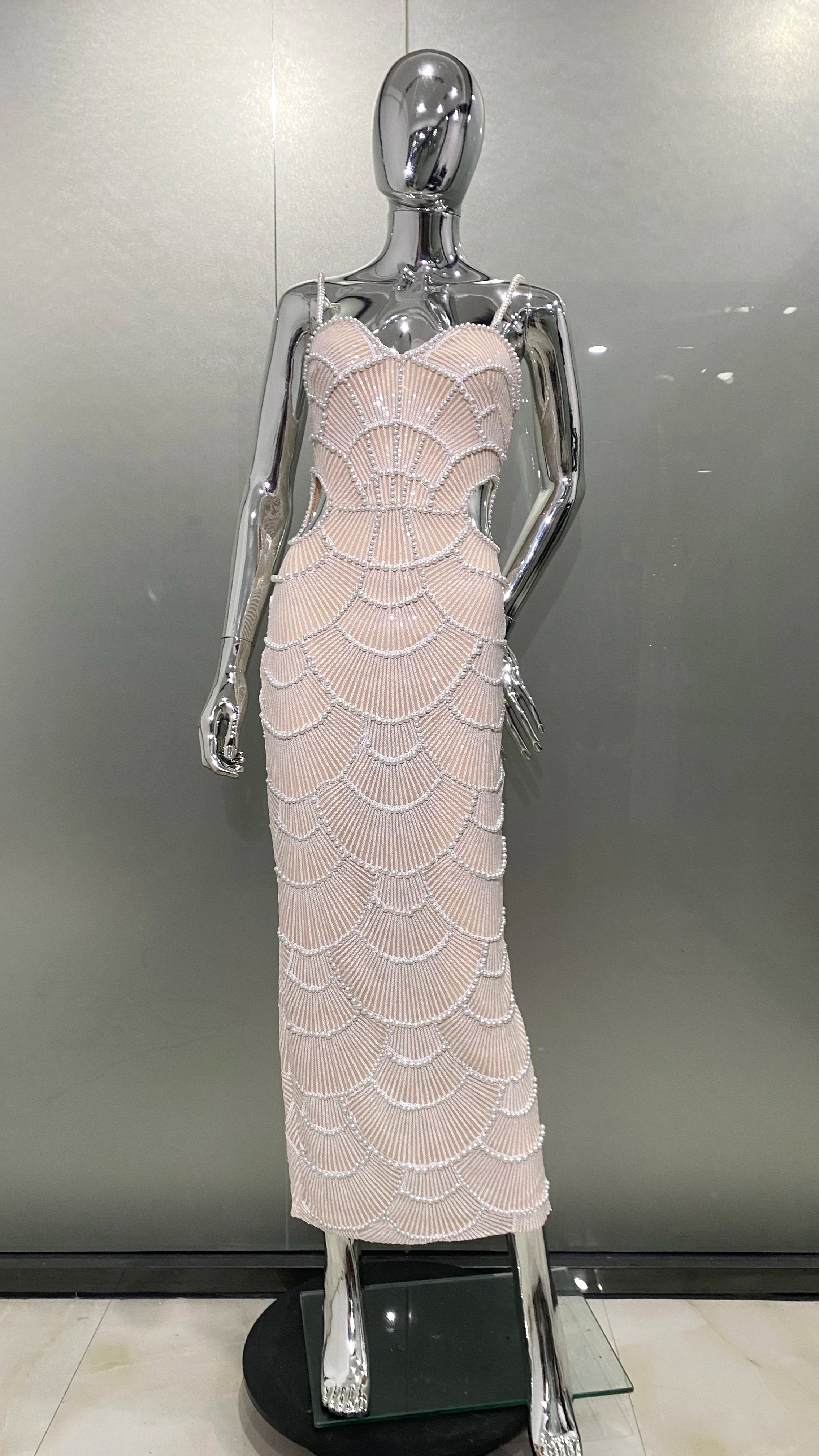 High Quality Women Sexy Pearl Beading Sequins Bodycon Mid-calf Dress Fashion Celebrate Evening Party Birthday Dress High Quality Women Sexy Pearl Beading Sequins Bodycon Mid-calf Dress Fashion Celebrate Evening Party Birthday Dress