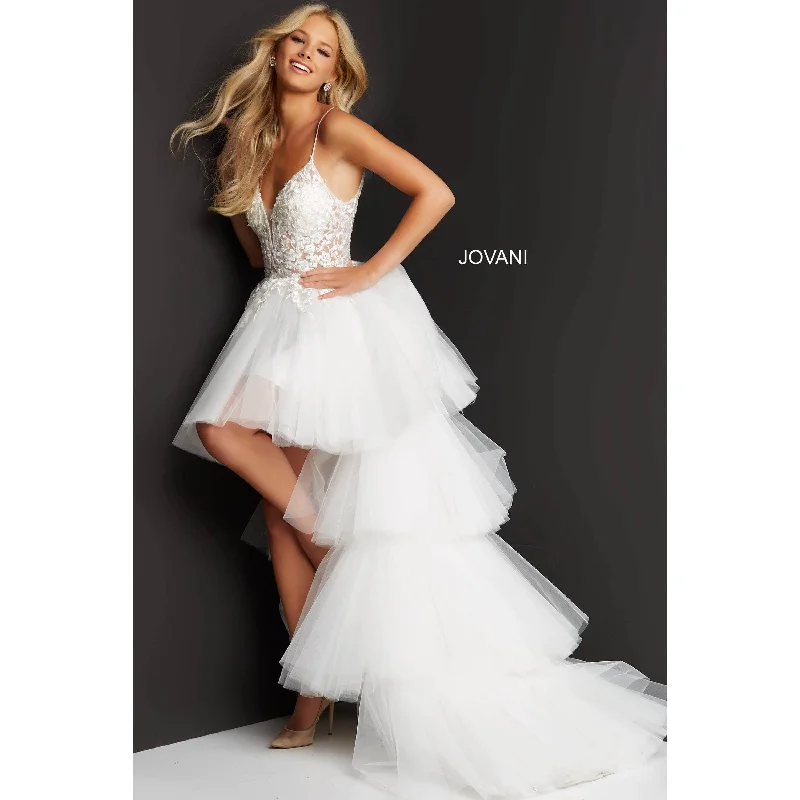Jovani 07263 Off White Embroidered High Low Prom Dress