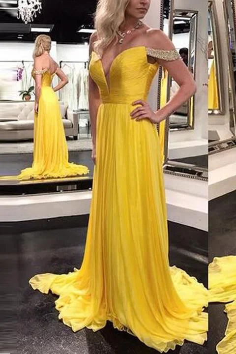 V Neck Off the Shoulder Yellow Prom Dresses Evening Prom Gowns Graduation Dress cg4837 V Neck Off the Shoulder Yellow Prom Dresses Evening Prom Gowns Graduation Dress cg4837
