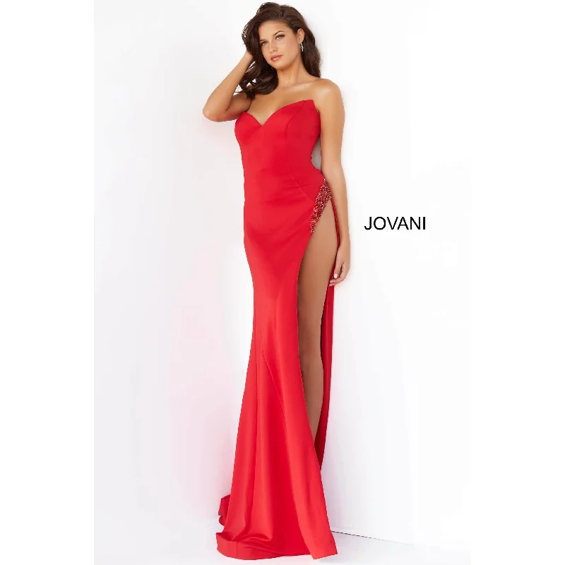 Jovani 2022  Red High Slit Couture Prom Dress 07138