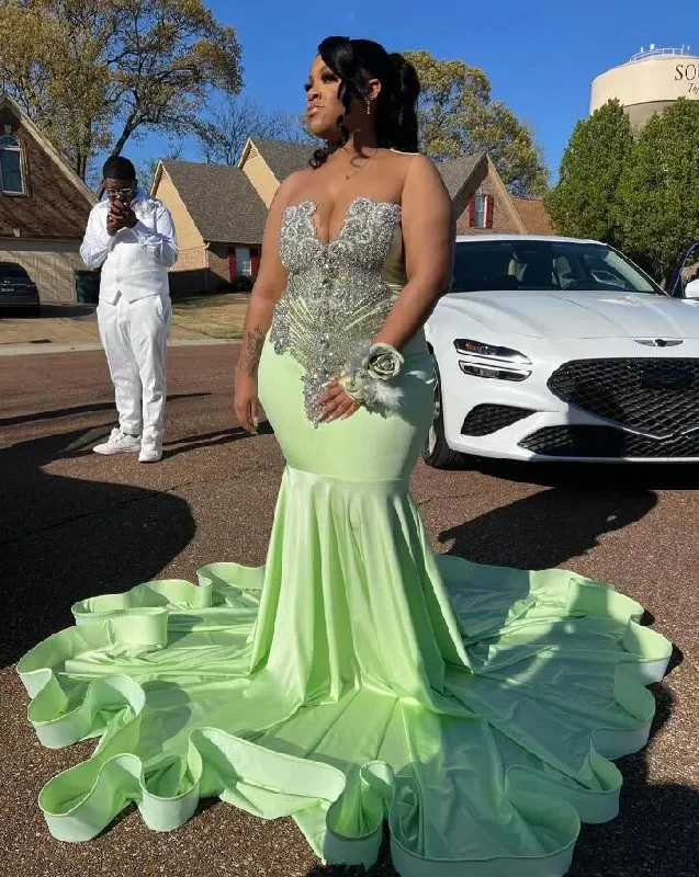 Mint Green Sparkly Mermaid Prom Ceremony Formal Dresses for Black Girl Luxury Diamond Evening Birthday Gala Dress Plus Size Mint Green Sparkly Mermaid Prom Ceremony Formal Dresses for Black Girl Luxury Diamond Evening Birthday Gala Dress Plus Size