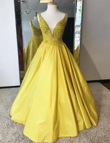 Shinning yellow satin long winter formal prom dress, long A-line evening gown cg4399 Shinning yellow satin long winter formal prom dress, long A-line evening gown cg4399