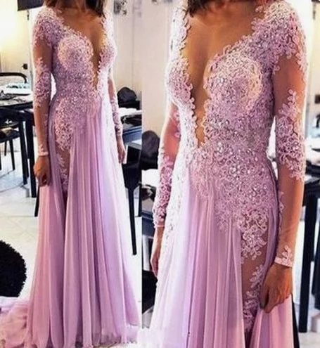 2019 Long Sleeve V neck Chiffon Appliques Evening Dress, Formal Prom Dress, Sexy Evening Gown cg4320 2019 Long Sleeve V neck Chiffon Appliques Evening Dress, Formal Prom Dress, Sexy Evening Gown cg4320
