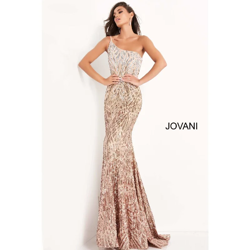 Jovani 06469 Silver Cafe Embellished One Shoulder Prom Dress
