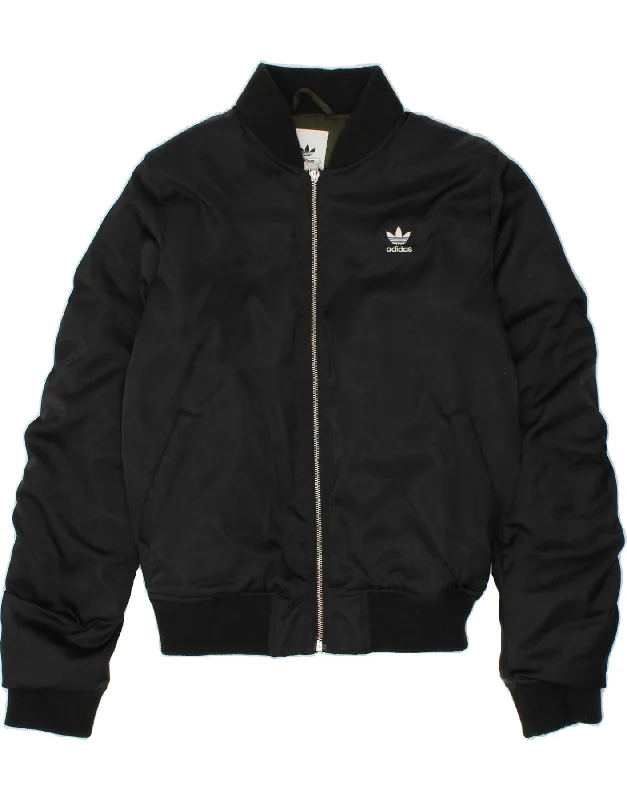 ADIDAS Womens Graphic Bomber Jacket UK 8 Small Black Polyester