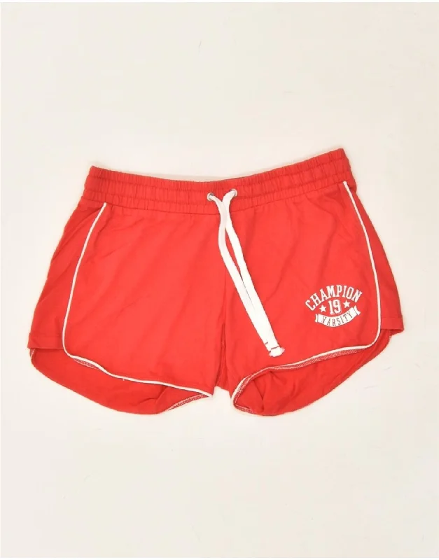 CHAMPION Womens Sport Shorts UK 12 Medium Red Cotton