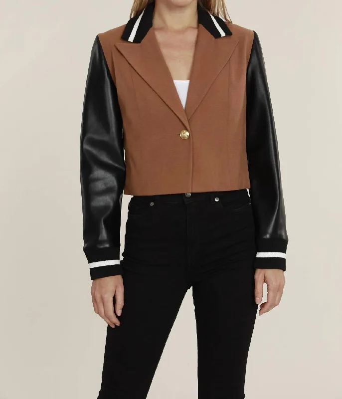 Crop Blazer Vegan Sleeves In Rust