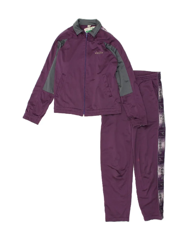 DIADORA Womens Graphic Full Tracksuit IT 42 Medium Purple Colourblock