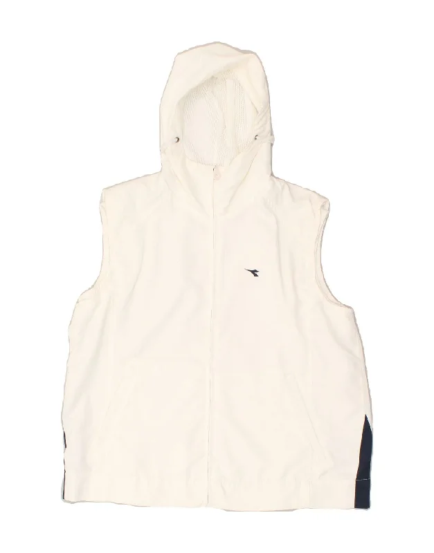 DIADORA Womens Hooded Sleeveless Tracksuit Top Jacket UK 10 Small White