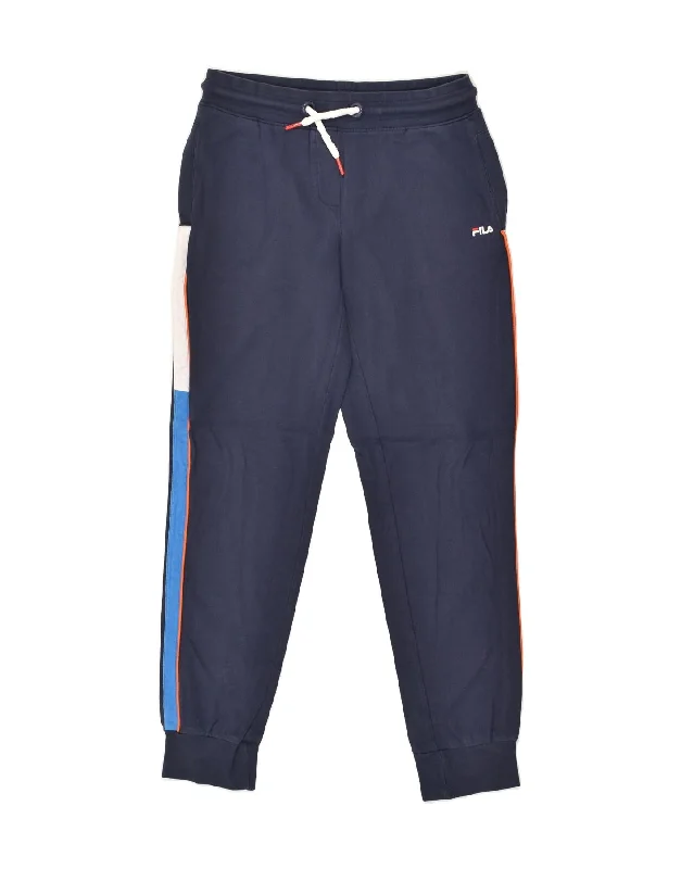 FILA Womens Tracksuit Trousers Joggers UK 14 Medium Navy Blue Cotton