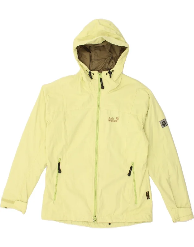 JACK WOLFSKIN Womens Hooded Rain Jacket UK 12/14 Medium Yellow Polyamide