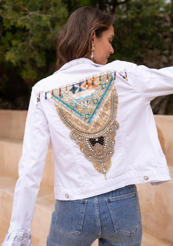 Jenna  beaded  sequin  denim jacket white