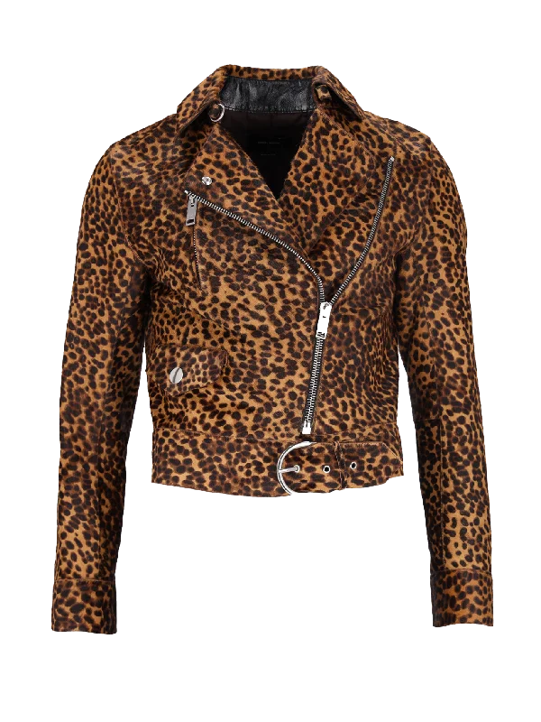 leopard-print calf hair biker jacket