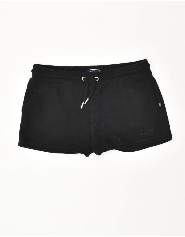 SUPERDRY Womens Sport Shorts UK 16 Large  Black Cotton