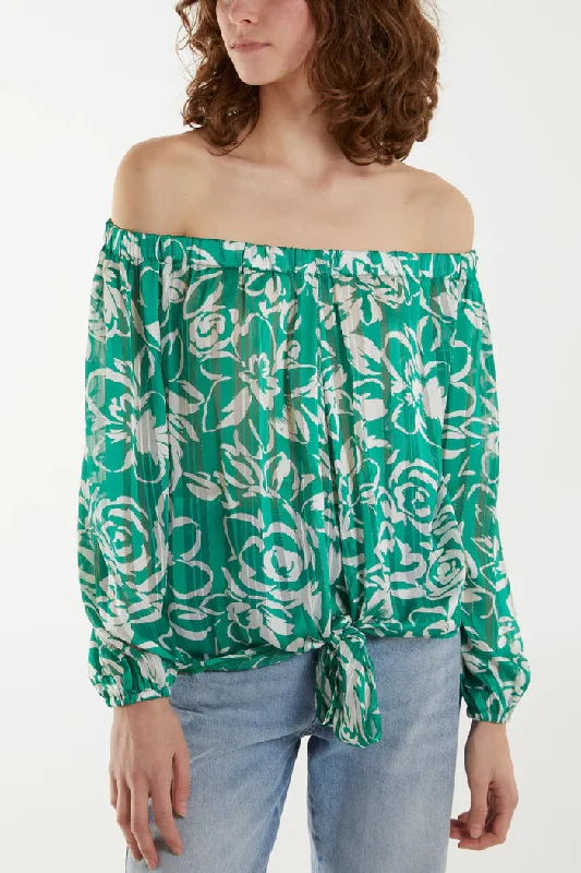 Tie Front green Bardot top