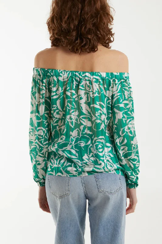 Tie Front green Bardot top