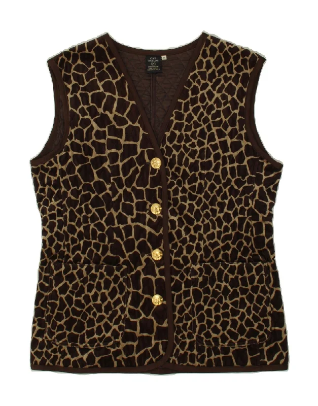 VINTAGE Womens Quilted Gilet UK 14 Medium Brown Animal Print