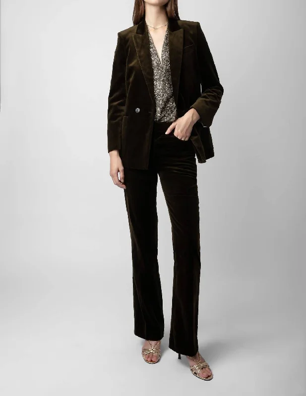 Visko Velvet Blazer In Khaki