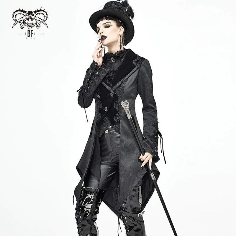 Women's Gothic Floral Jacquard Black Swallow-tailed Coat