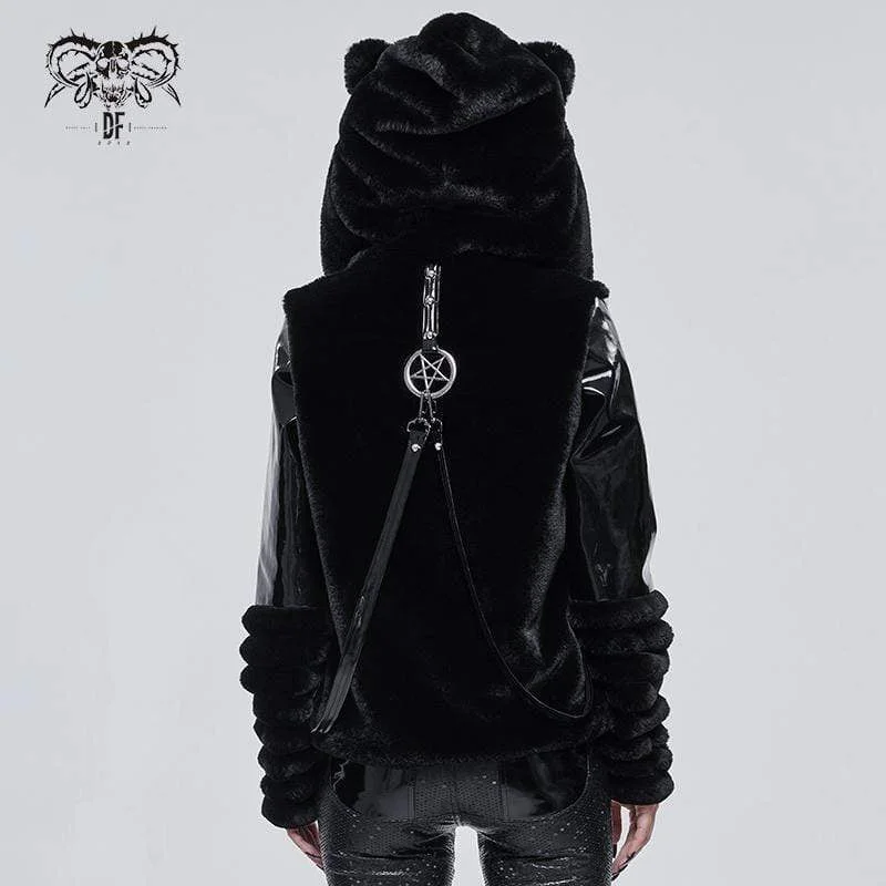 Women's Gothic Pentagram Splice Jacket with Ears Hood