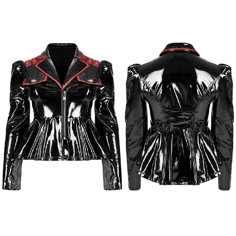 Women's Punk Military Style Contrast Color Patent Leather Jacket