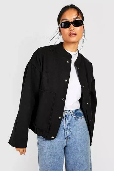 WOOL LOOK OVERSIZED BOMBER JACKET BLACK