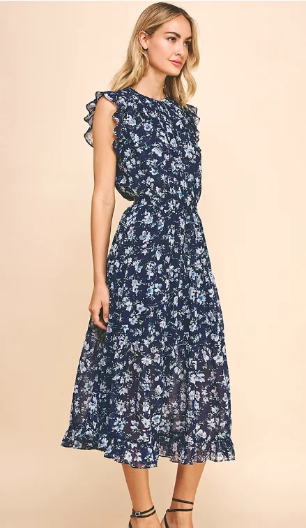 Ashley Navy Floral Midi Dress