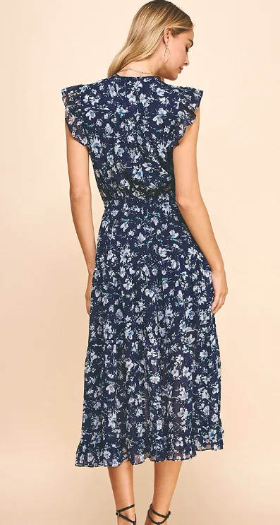 Ashley Navy Floral Midi Dress