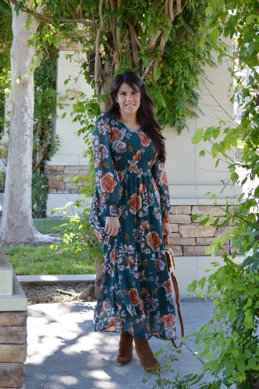 Cassia Green Floral Maxi Dress