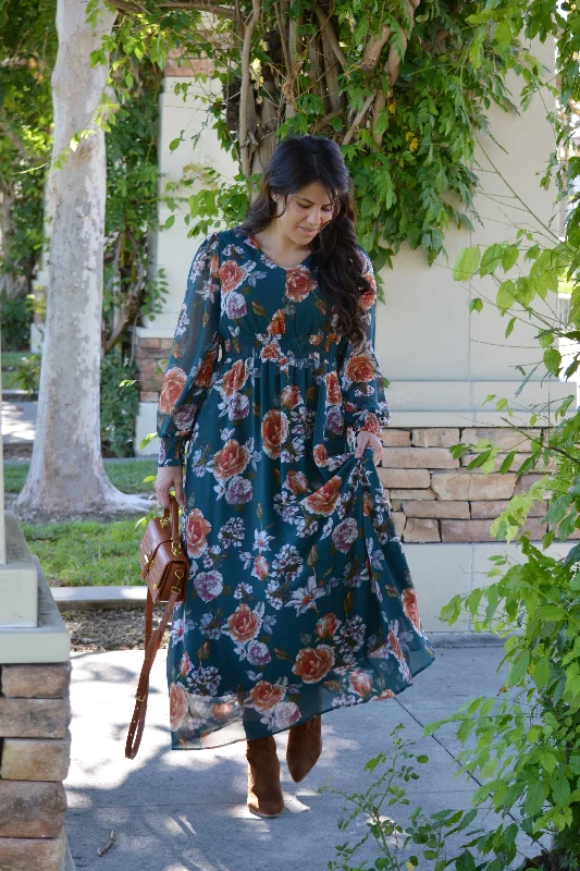 Cassia Green Floral Maxi Dress