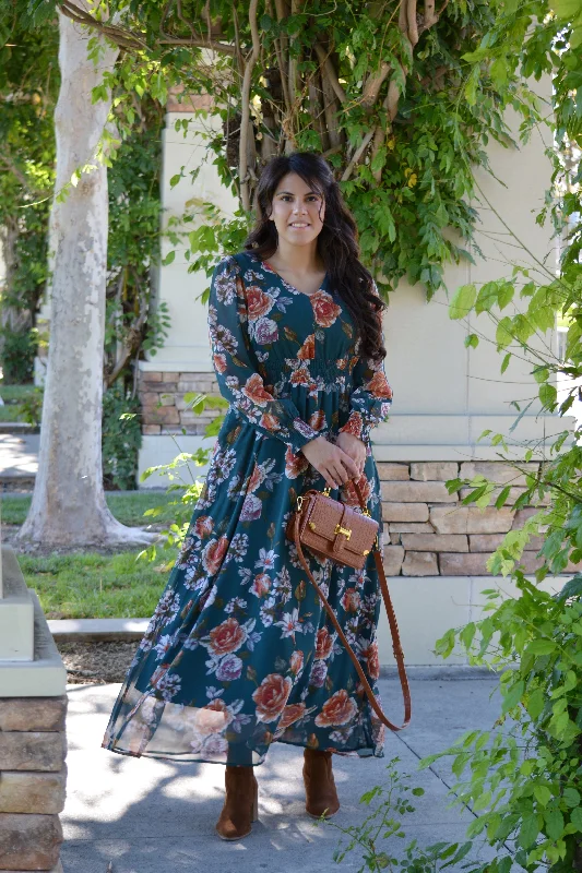 Cassia Green Floral Maxi Dress