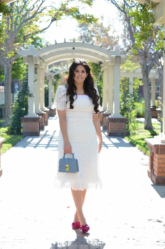 Dorothea White Lace Scalloped Dress