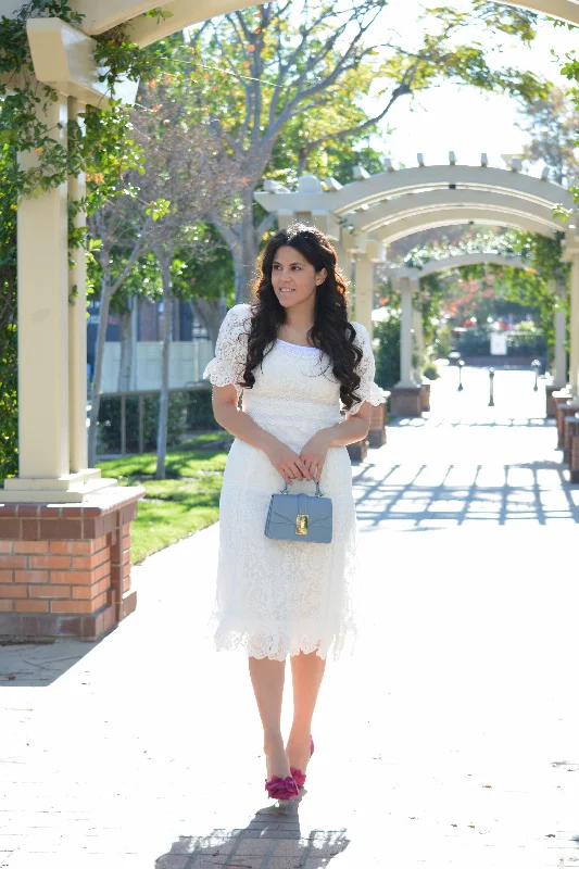 Dorothea White Lace Scalloped Dress