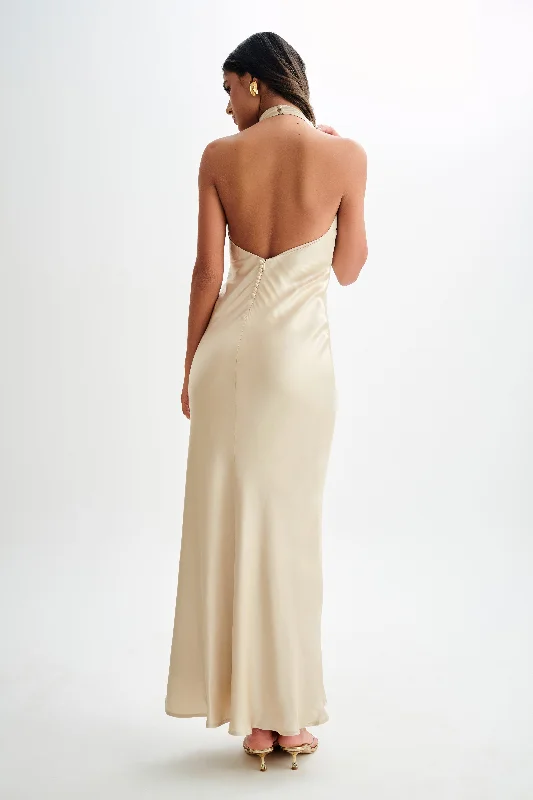 Esther Iridescent Satin Cowl Maxi Dress - Gold