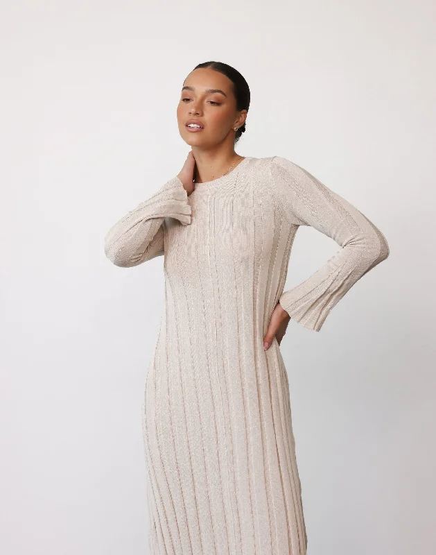 Jemima Long Sleeve Maxi Dress (Stone)