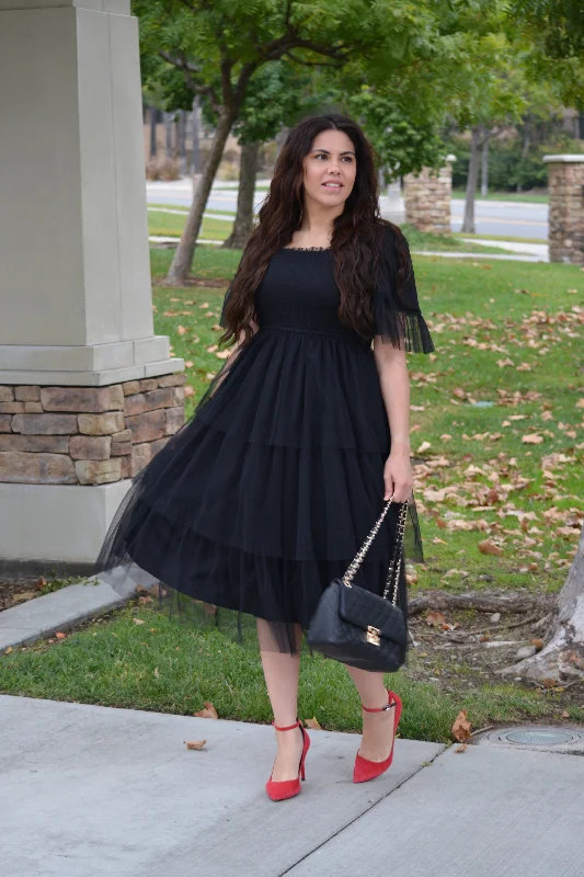 Novalee Black Ruffled Tulle Dress