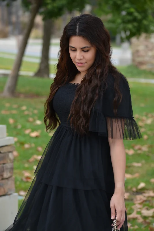 Novalee Black Ruffled Tulle Dress