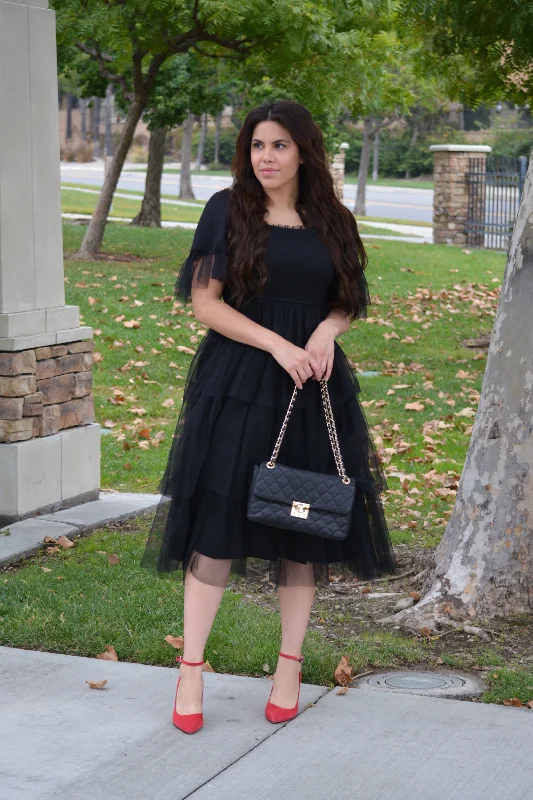 Novalee Black Ruffled Tulle Dress