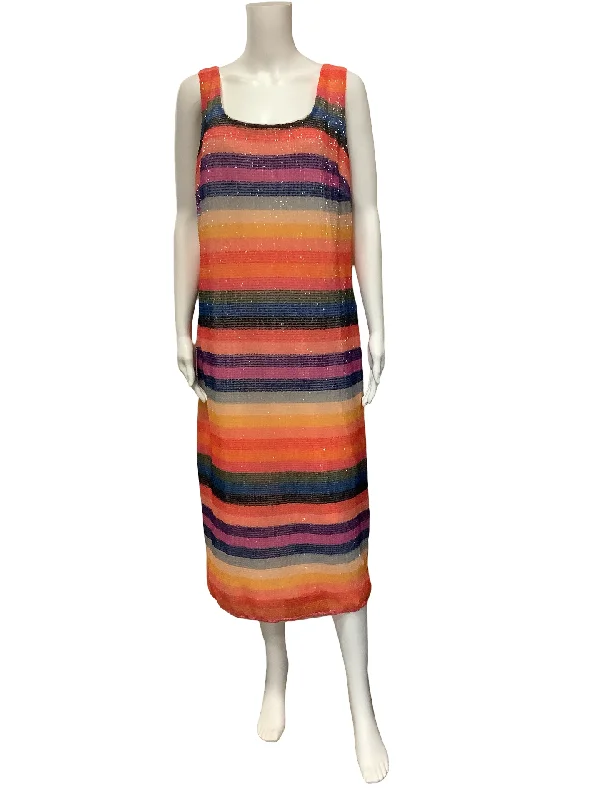 Rachael Roy Dress Striped Print Midi Sequined Size: 16W