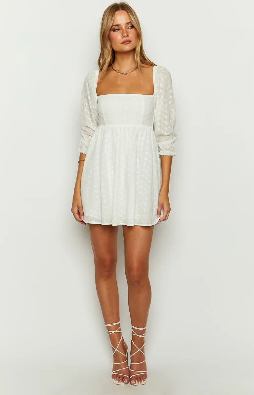 Rubi White Long Sleeve Broderie Mini Dress