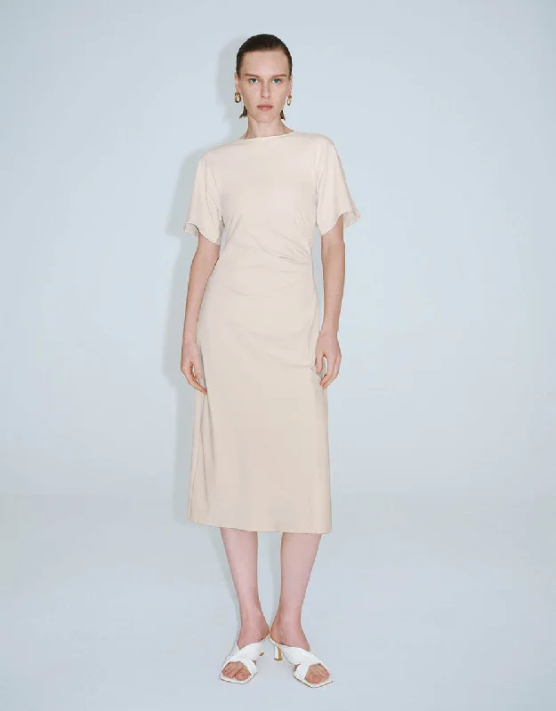 Ruched Crew Neck A-Line Dress