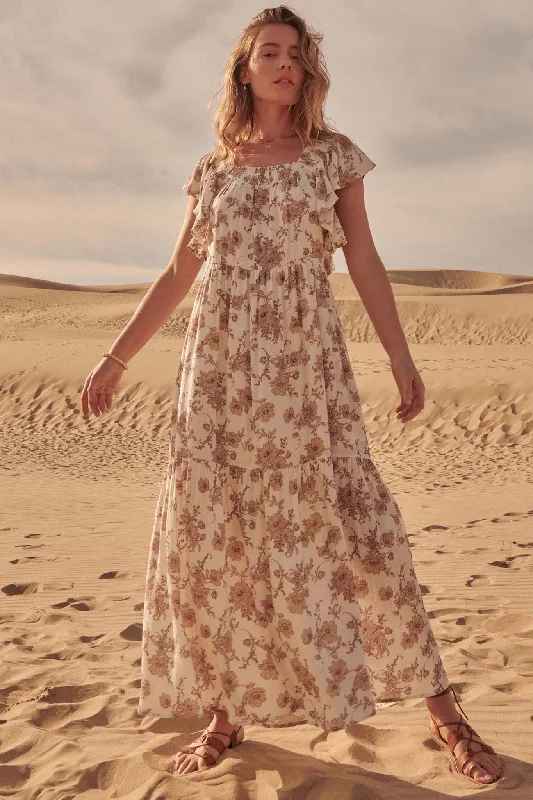 Sepia Memories Ruffled Floral Prairie Dress