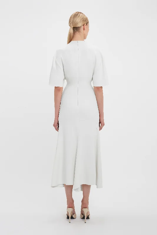 Exclusive Short Sleeve Drop Shoulder Midi Dress In Ivory